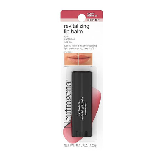 Neutrogena Revitalizing and Moisturizing Tinted Lip Balm with Sun Protective Broad Spectrum SPF 20 Sunscreen, Lip Soothing Balm with a Sheer Tint in Color Sunny Berry 30,.15 oz