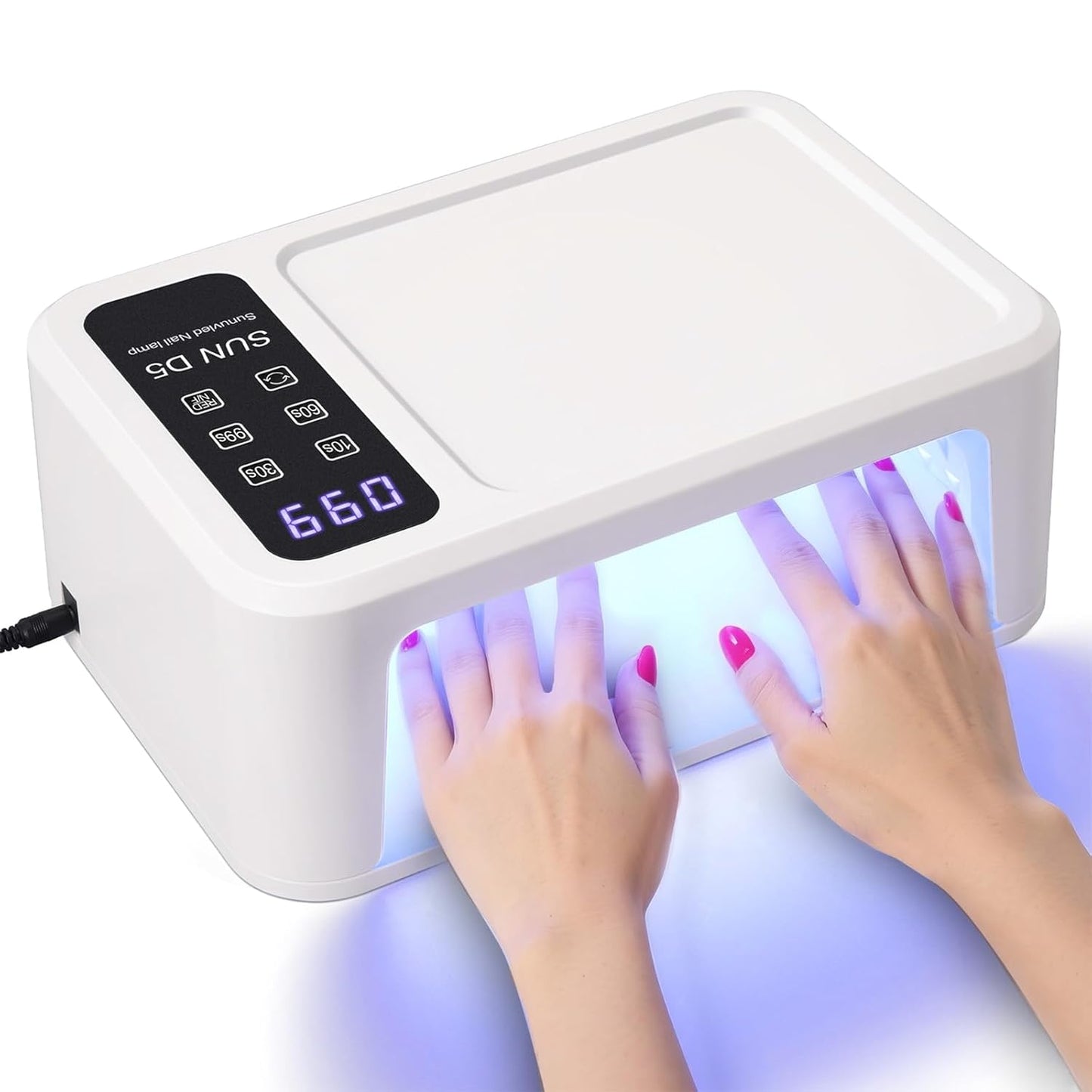 UV LED Nail Lamp, UV Light for Gel Nails with 140 LED Beads, Fast Curing Professional Nail Dryer, Two-Hand Design, Red Light Skincare, Auto Sensor, LCD Display, 4 Timers for Fingernails & Toenails