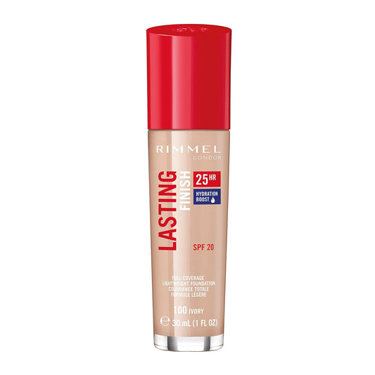 Rimmel London Lasting Finish 25HR - 100 Ivory - Foundation, 25-Hour Wear, Full Coverage, Waterproof, 1oz