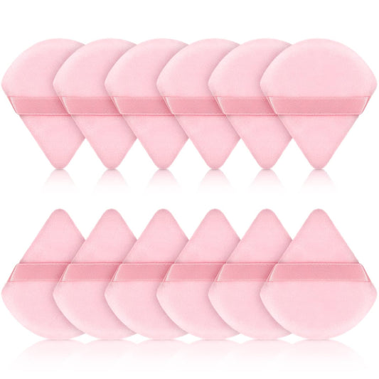 Maitys 12 Pieces Powder Puff Triangle Face Makeup Cosmetic for Loose Powder Soft Body Washable Reusable Foundation Sponge Mineral Wet Dry Makeup Tool for Women(Small,Pink)