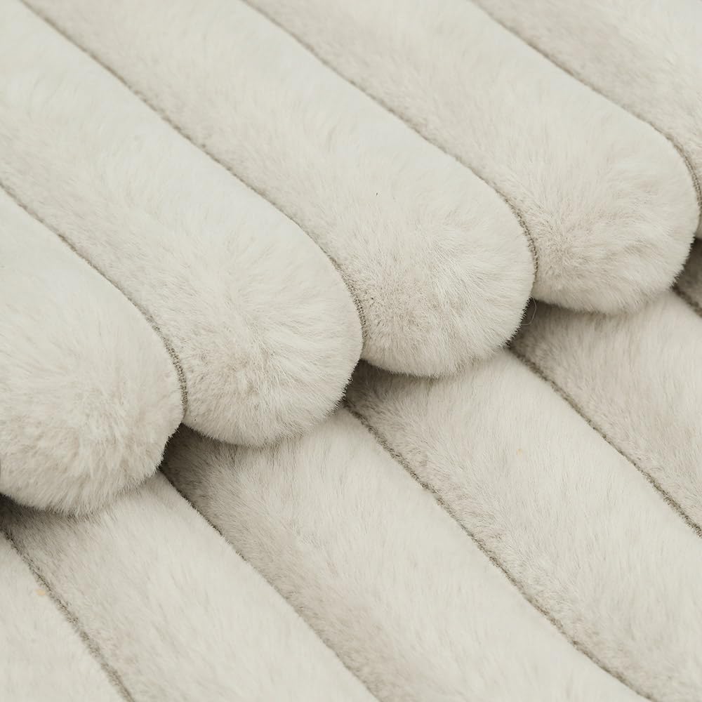 MADIZZ Set of 2 Faux Wool Plush Decorative Throw Pillow Covers 12x20 Inch Greyish White Fluffy Striped Soft Decorative Cushion Cover for Sofa Bedroom Pillow Shell