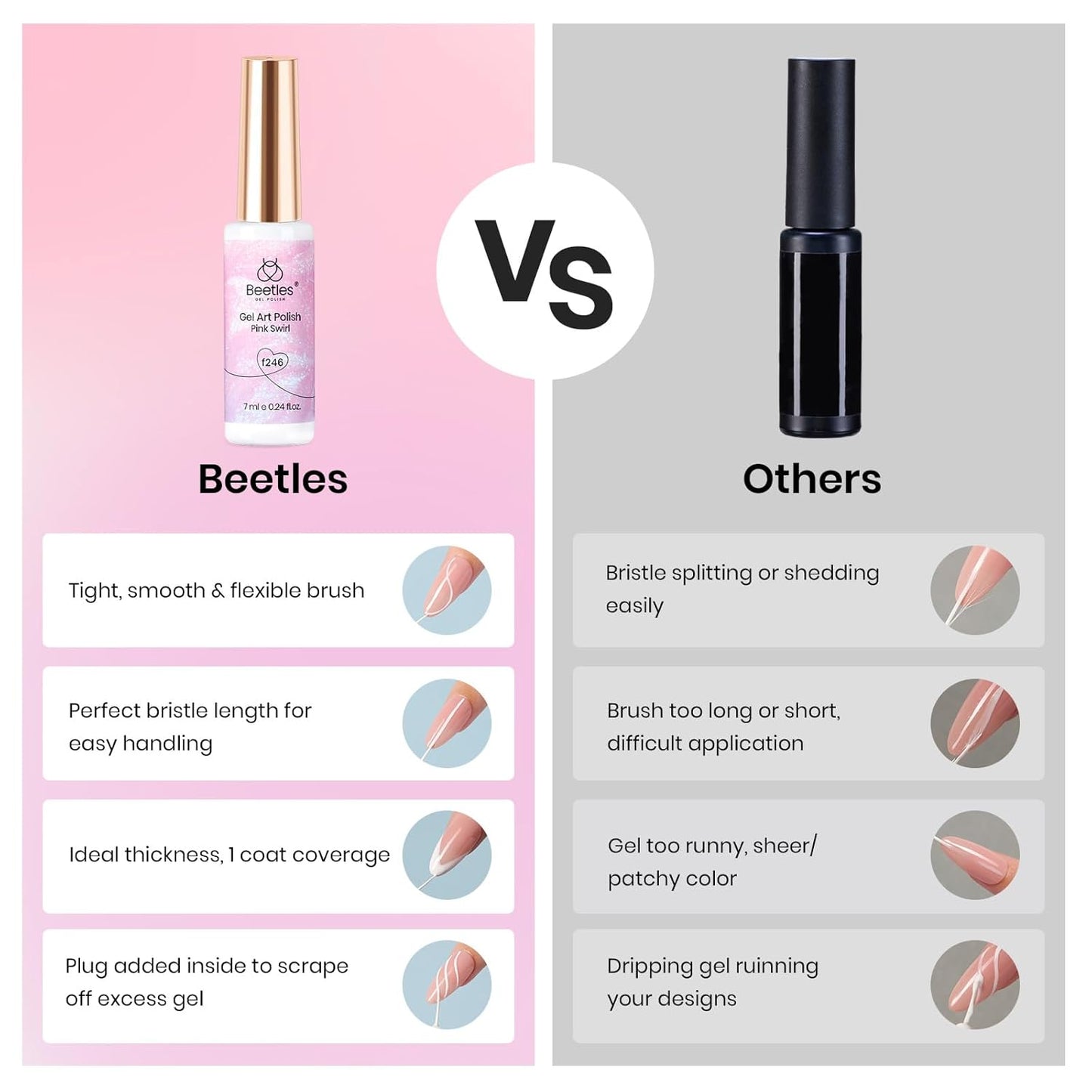 Beetles Pearl Pink Gel Nail Polish,Pearlescent Pink Mermaid Nail Drawing Gel Nail Art Polish Soak Off Uv Led Shimmer Gel Liner Nail Art with Dotting Pen & Heart Nail Charms for Women