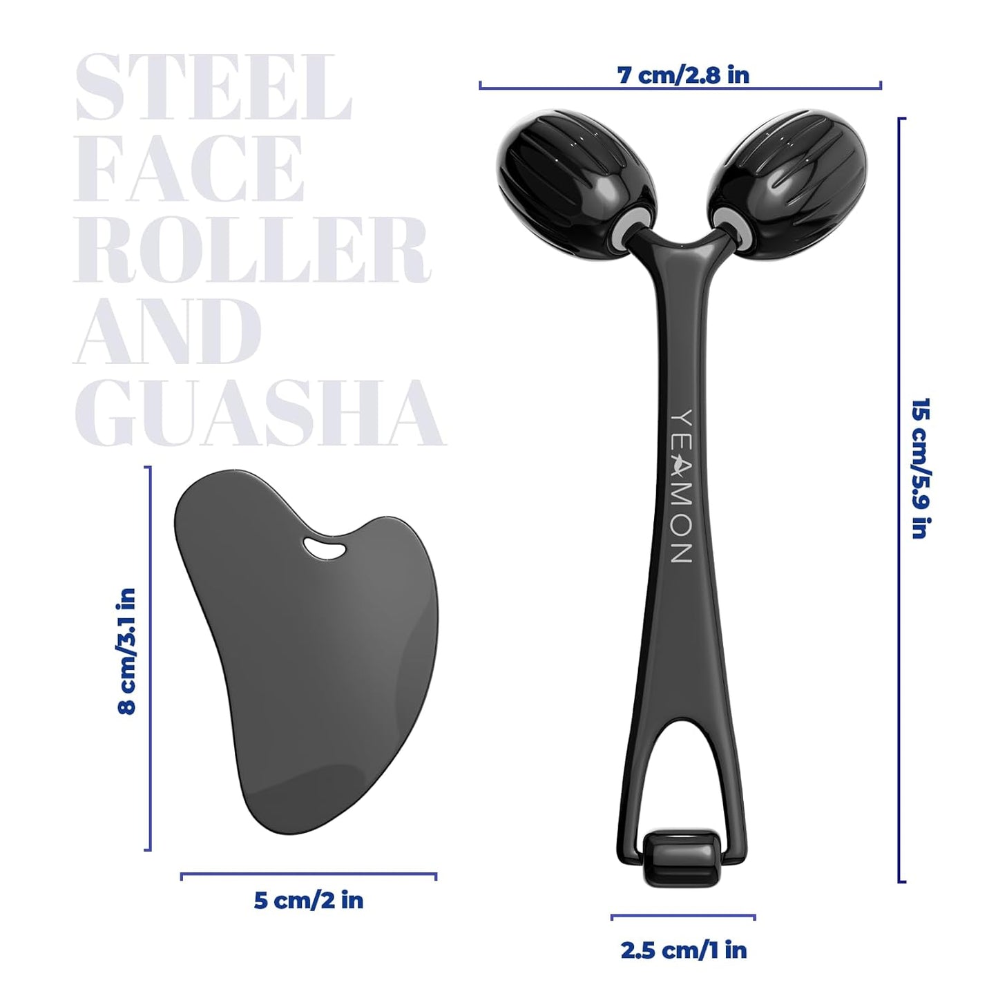 Yeamon Gua Sha Facial Tools and Face Roller Set, Facial Massage Tool for Women’s Skincare Routine,Cooling Stainless Steel Face Sculpting Eyes Roller Guasha for Daily Use or Self-Care Gift for Women