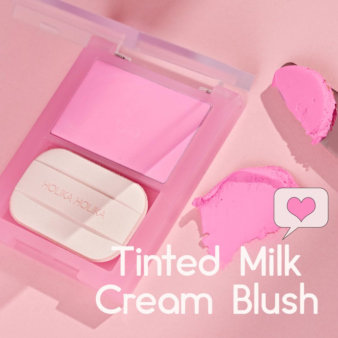 HOLIKA HOLIKA Colored Milk Cream Blush 01 CUTIE PIE: Glowing, Natural Makeup, Glossy Finish, Soft, Creamy Dough like texture, Shimmer, Radiant, Plumping, Cheek, Lightweight, Clean, Buildable