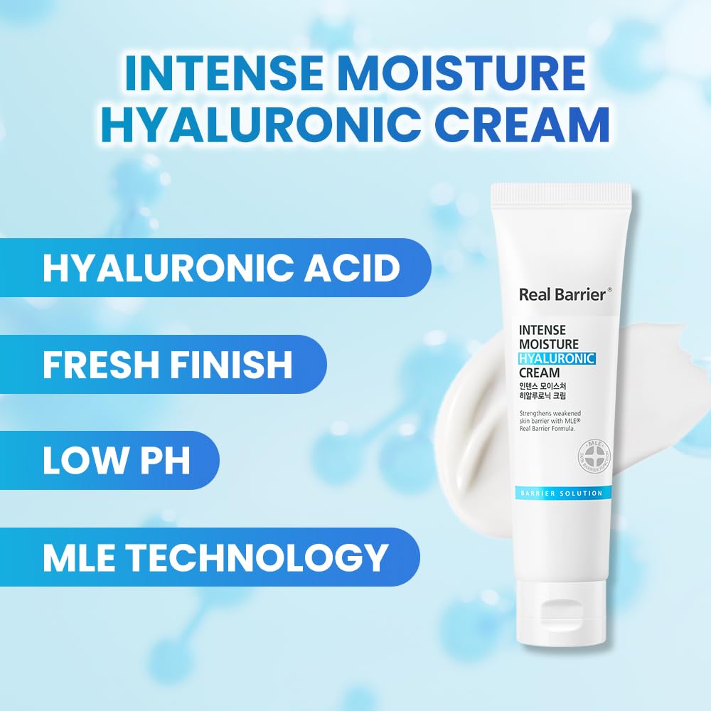 Real Barrier | Intense Moisture Hyaluronic Cream | Panthenol Skin Barrier Repair Face Cream | Hyaluronic Acid Moisturizing Face Lotion | Face Moisturizer for Dry & Sensitive Skin | 2.02 fl oz (60ml)