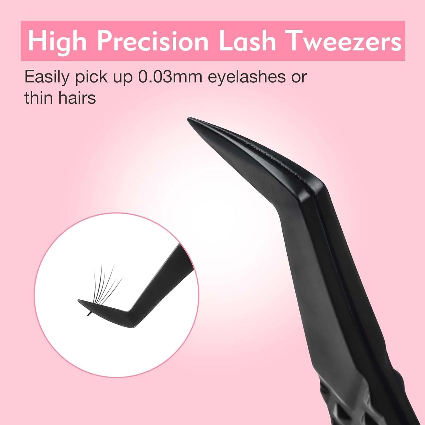 VEYES INC Lash Tweezers for Eyelash Extensions,High Precision Tweezers for Individual Classic and Volume Lash,Stainless Steel Tweezers-90 Degree