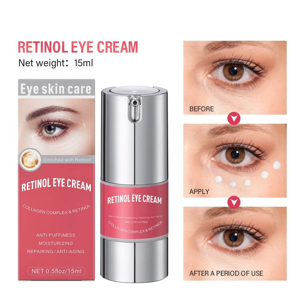Retinol Eye Cream for Dark Circles and Puffiness, Anti Aging Under Eye Cream Reduce Wrinkles Fine Lines, with Collagen and Hyaluronic Acid,Smooth and Hydrate,Suitable for Sensitive Skin