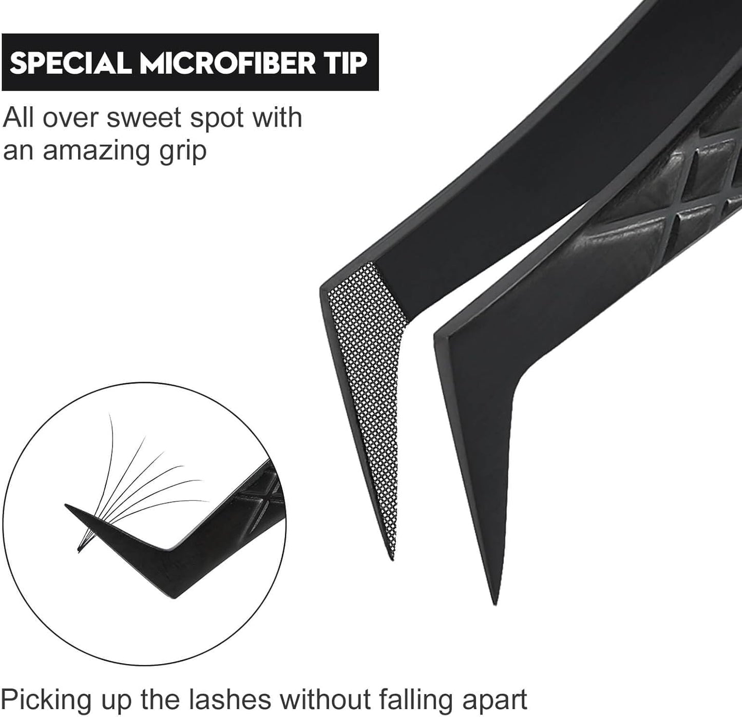 Ms.Queen Fiber Tip Lash Tweezers, Precise Diamond Grip L-Shape Boot Volume Eyelash Extension Tweezers,Black