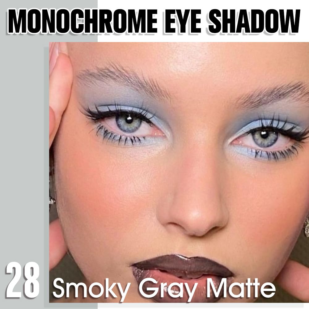 Smoky Gray Matte Eyeshadow Palette for Women, Single Monochrome Eye Shadow Makeup, Shiny Pressed Powder, Blendable Natural sombras para ojos, Holographic,Vegan,Travel -28
