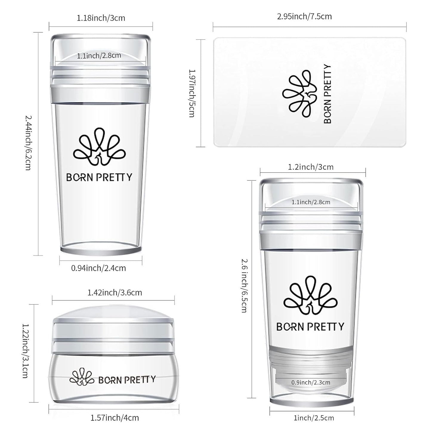 Born Pretty French Tip Nail Stamp, 6PCS Art Stamper With Scrapers, Silicone Stamping Long & Short Jelly Stamper Kit for French Manicure Home DIY Art Salon