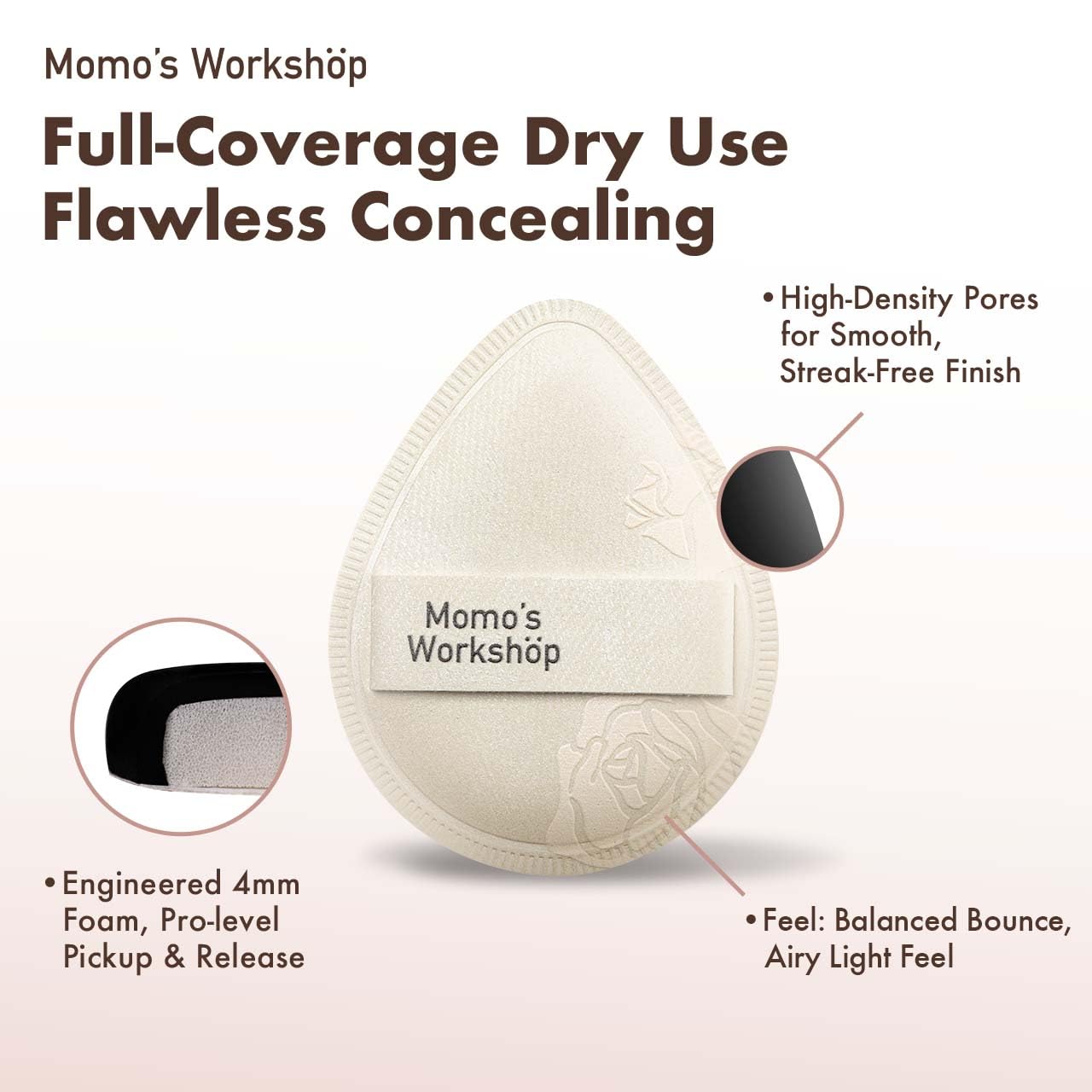 Satin White Egg Makeup Sponge,Firm Bounce Rubycell,Cushion Sponge with Wide PU Leather for Quick-Dry/Full Coverage Foundations, Cosmetic Puff,2pcs Beauty Puffs&Storage Case