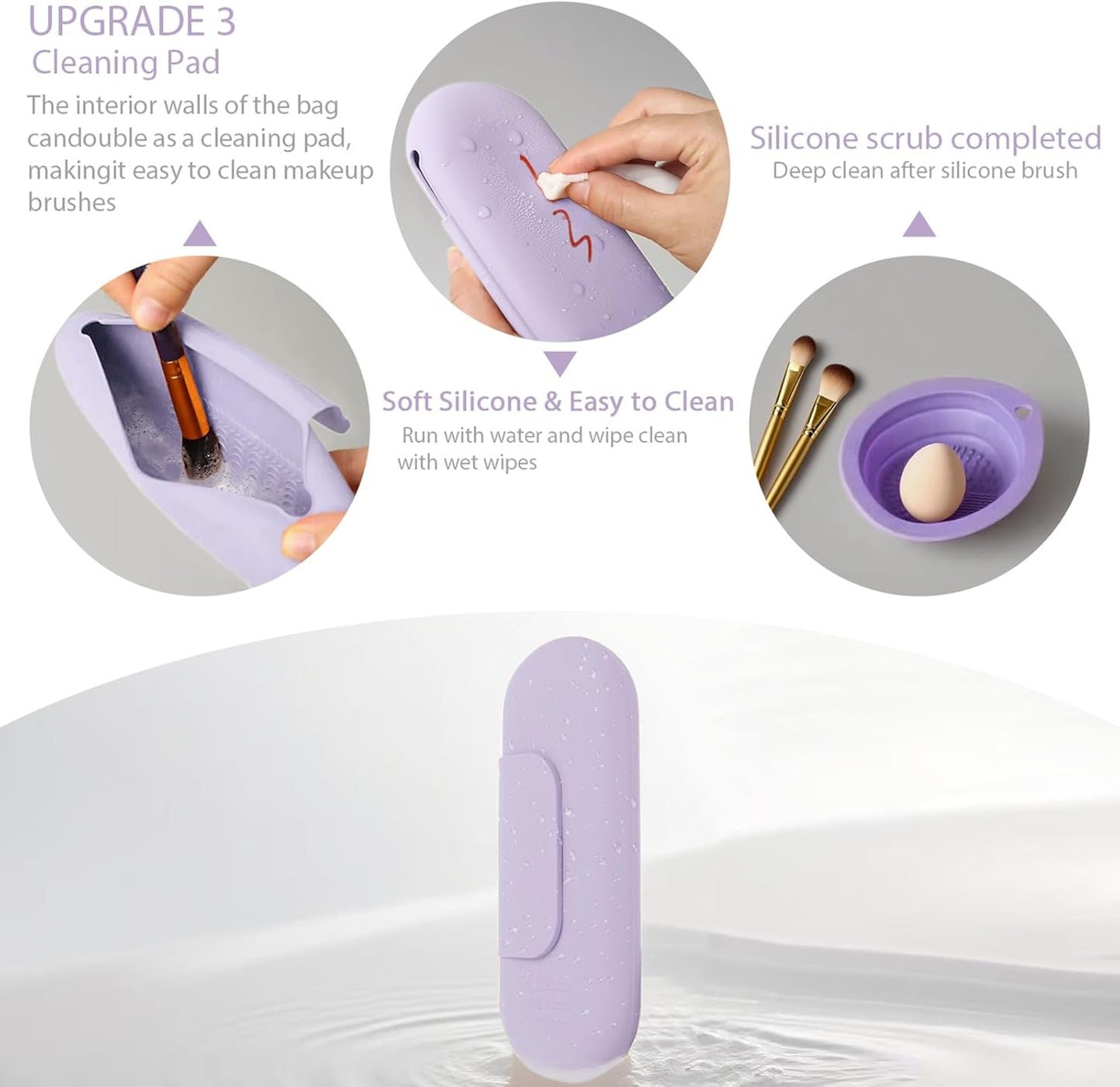 Silicone Makeup Brush Holder Set – Portable Travel Makeup Brush Holder with Makeup Sponge Holder and Foldable Cleaning Bowl – Upgraded 3-in-1 Cosmetic Organizer Set (purple)