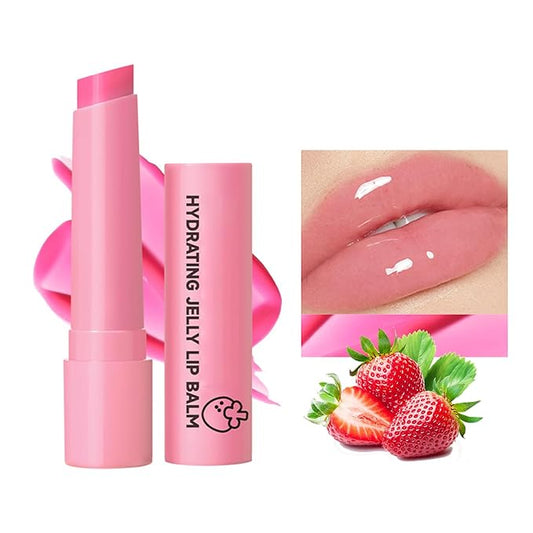 Hydrating Jelly Balm,Tinted Moisturizing Lip Balm For Dry Lips,Instantly Hydrate Lips Conditioning & Nourishing Lip Care Lip Moisturizer Fruit Lip Oil Lip Shine Jelly Lipstick(Strawberry)