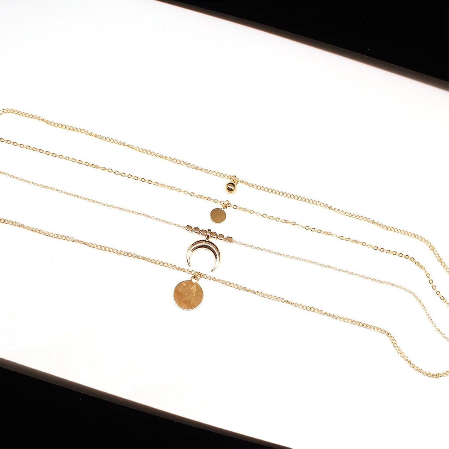 Bohemia Layered Coin Choker Necklace Moon Crescent Pendant Necklace Chain Gold Tiny Ball Necklace Multi Layer Disc Necklace Chain Jewelry for Women and Girls