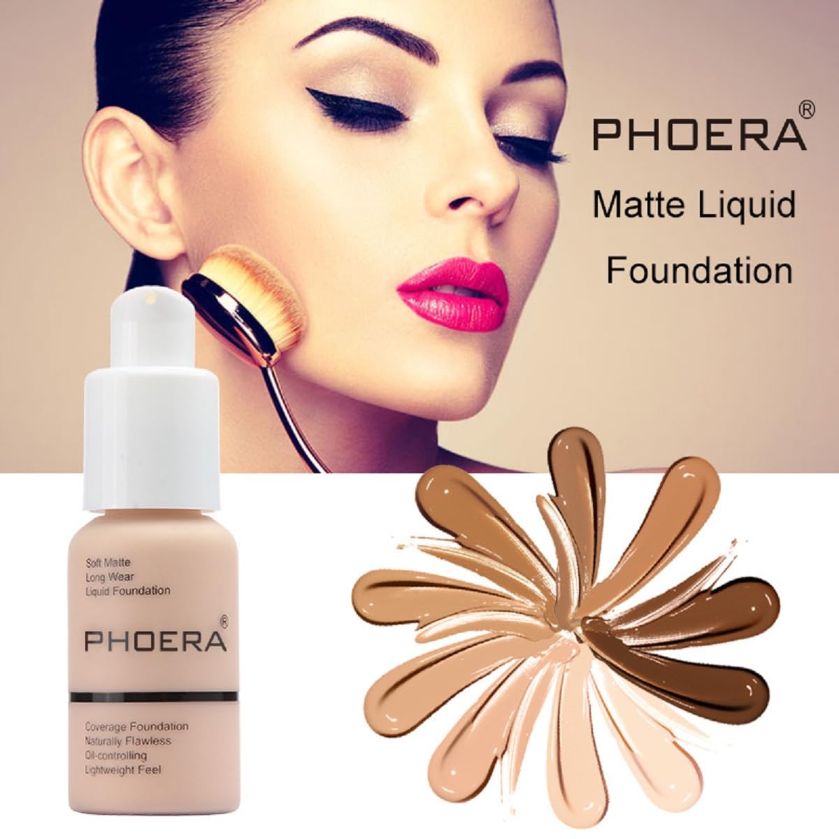 PHOERA Foundation,Flawless Soft Matte Liquid Foundation Oil Contro Concealer Waterproof Full Coverage Foundation Makeup .(1 Pcs-103# Warm Peach)