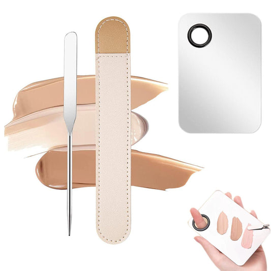 Makeup Spatula and Makeup Palette, Stainless Steel Foundation Palette & Tiny Cosmetic Spatula Tool for Nail, Art, Eye Shadow, Eyelash, Face Makeup
