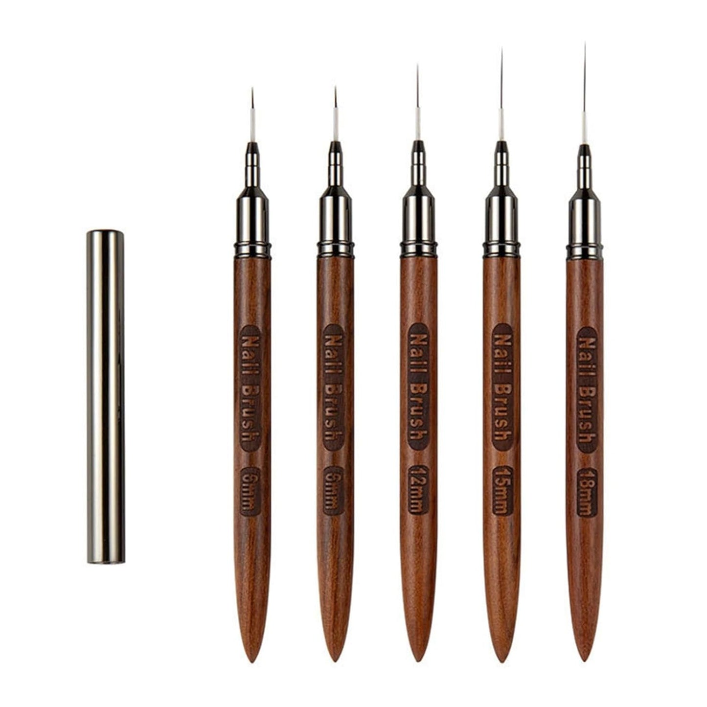 5Pcs Nail Art Liner Brushes, Fine Liner Striping Brush 6/9/12/15/18mm Thin Nail Art Design Brush with Cap Nail Brush Gel Polish Painting Nail Art Design Brushes for Long Lines, Thin Details