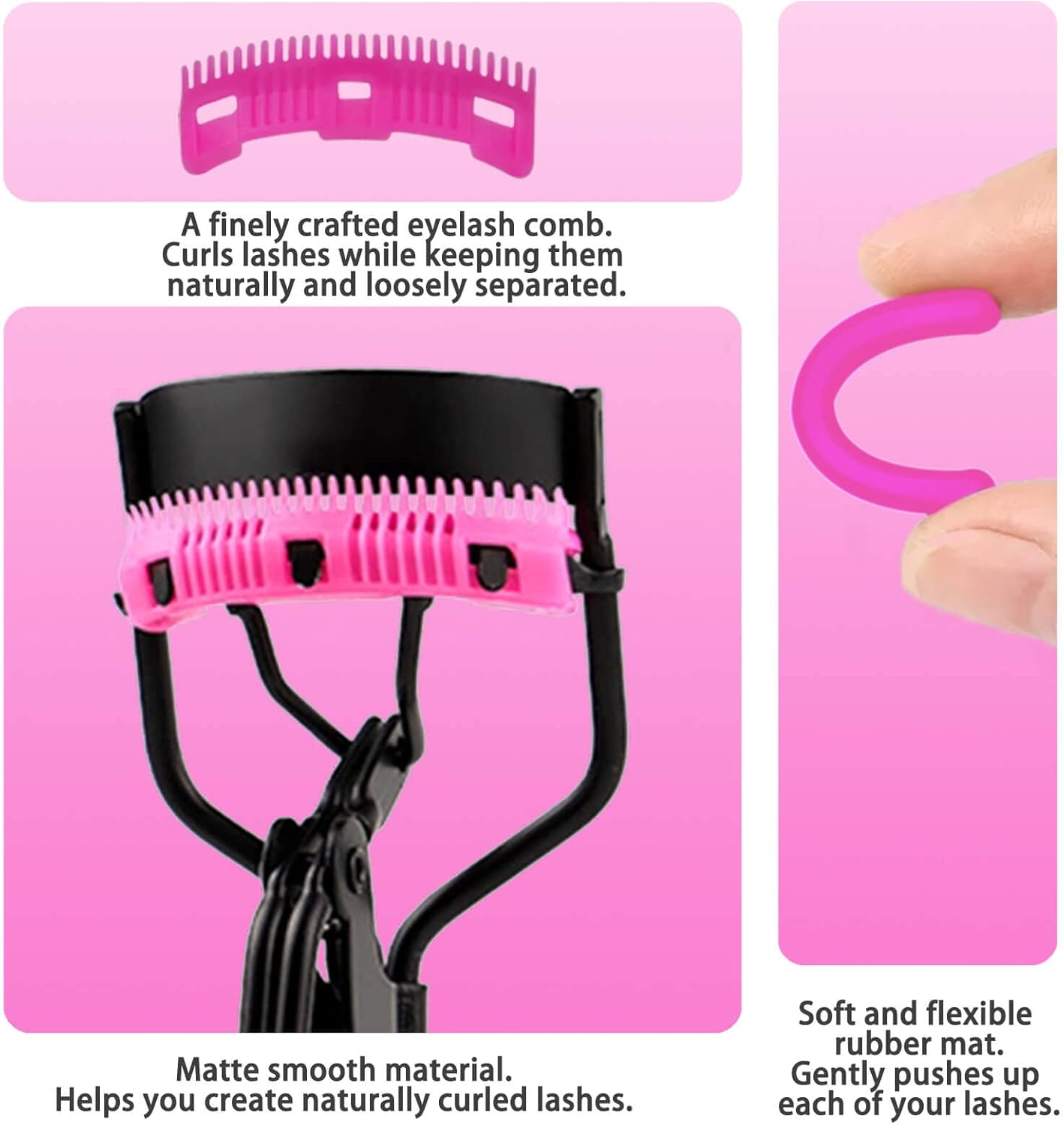 Eyelash Curlers with Comb IMMER LIEBEN Lash Curler with 5 Replacement Refills, 3 Combs, 10 Seconds Curl and Lifted Lashes Black and Purple