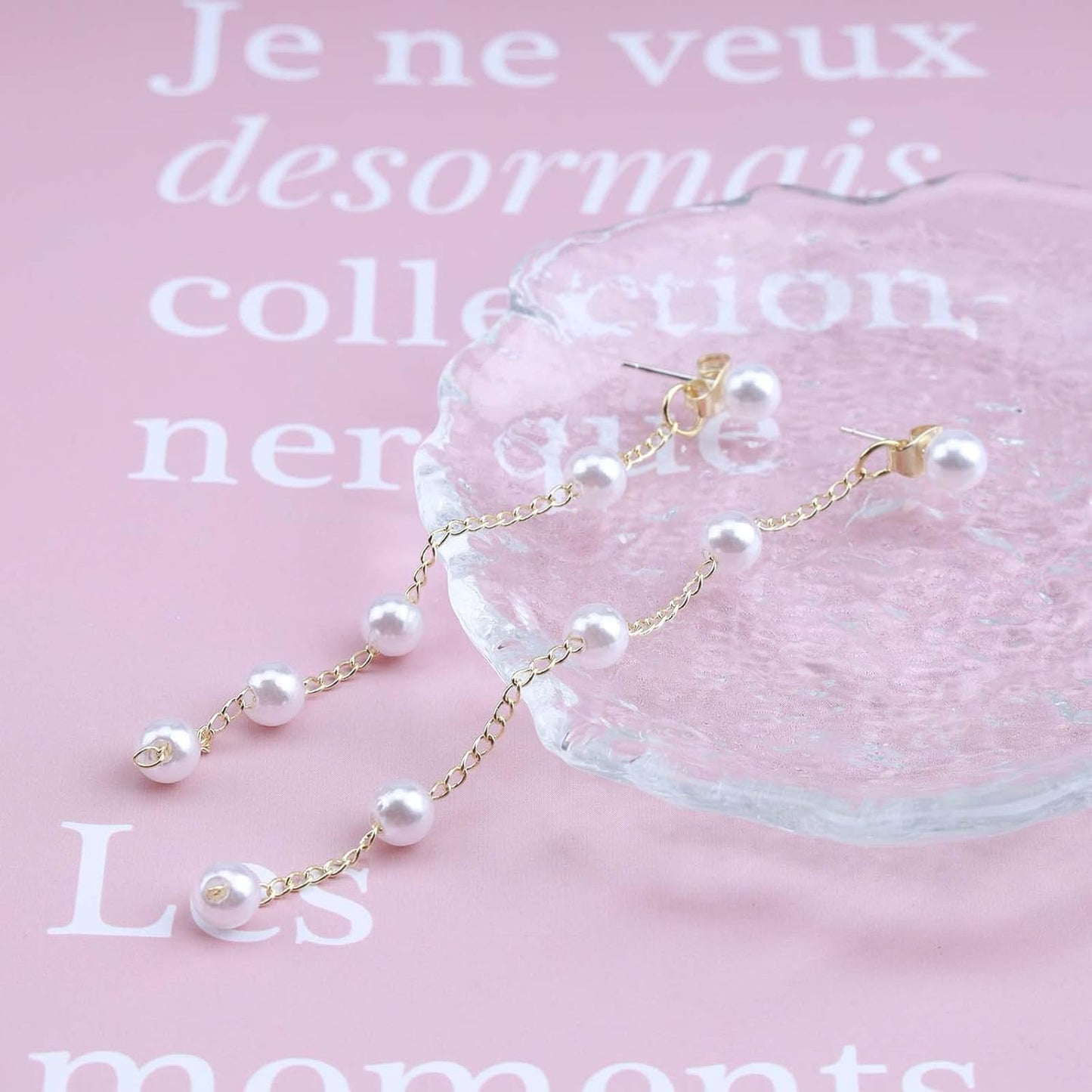 Boho Pearl Drop Earrings Long Pearl Tassel Earrings Gold Pearl Chain Earrings Vintage Pearl Stud Earrings Jewelry for Women