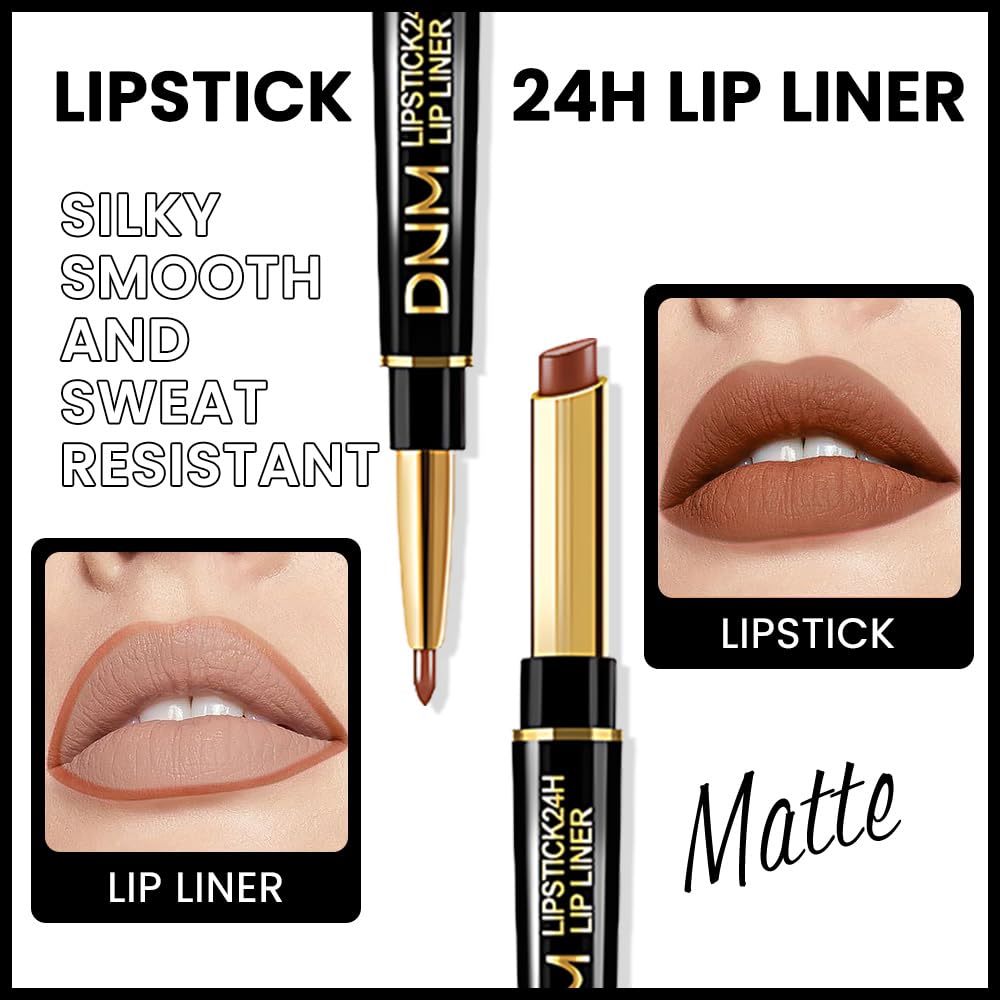evpct 1Pcs Brown Matte Lip Liner and Lipstick Combo Set Kit for Women, Magic Neutral Lipsticks 24 Hours Original Lipstick and Lips Liner Pencil Stain Gloss Plumper Makeup Long Lasting Waterproof 38
