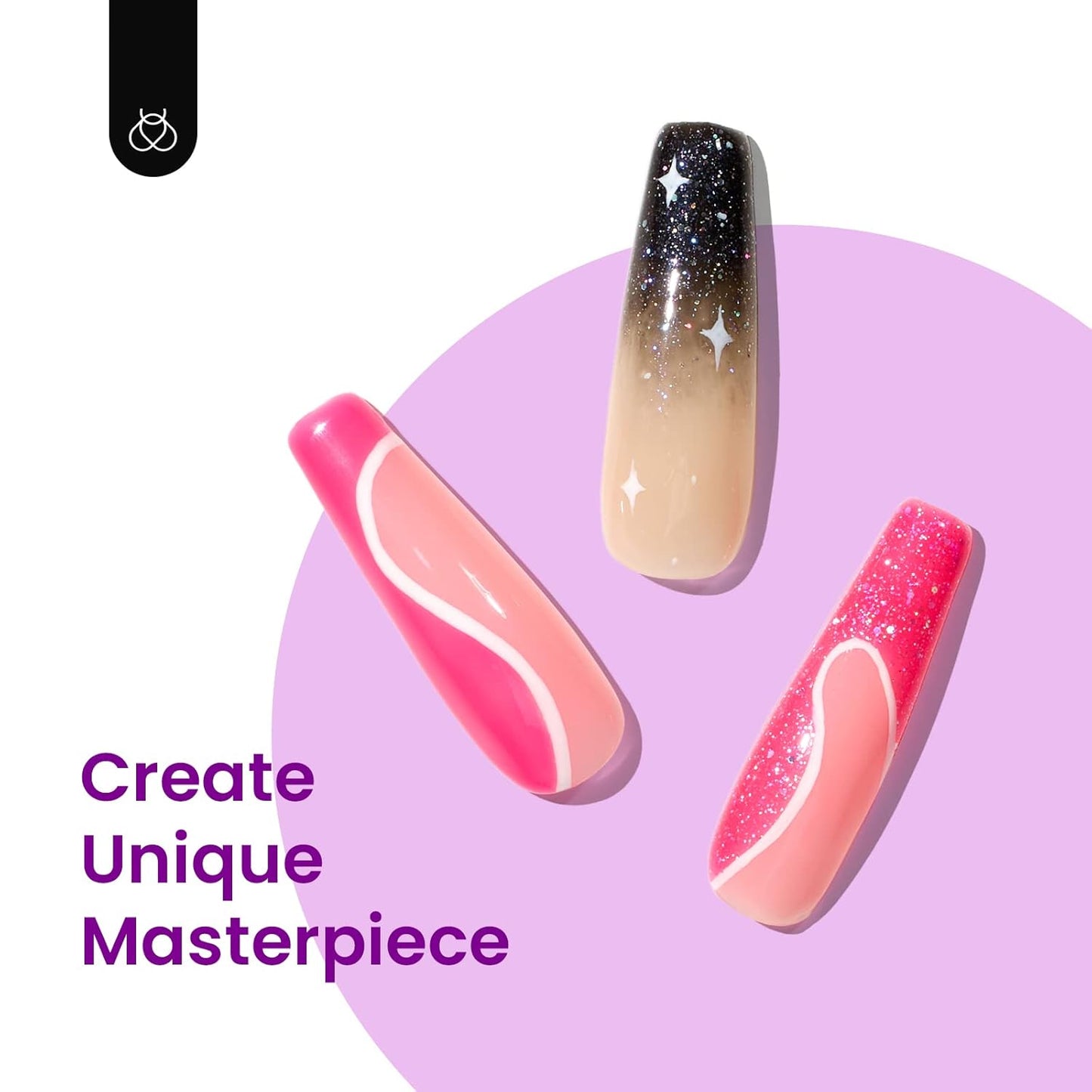 Beetles Purple Gel Nail Polish Set, 6 Colors Hot Pink Gel Nail Polish Kit Glitter Pink Purple Black Shimmer Soak Off Uv Dreamy Swirl Thread Effect DIY Manicure Gift for Women