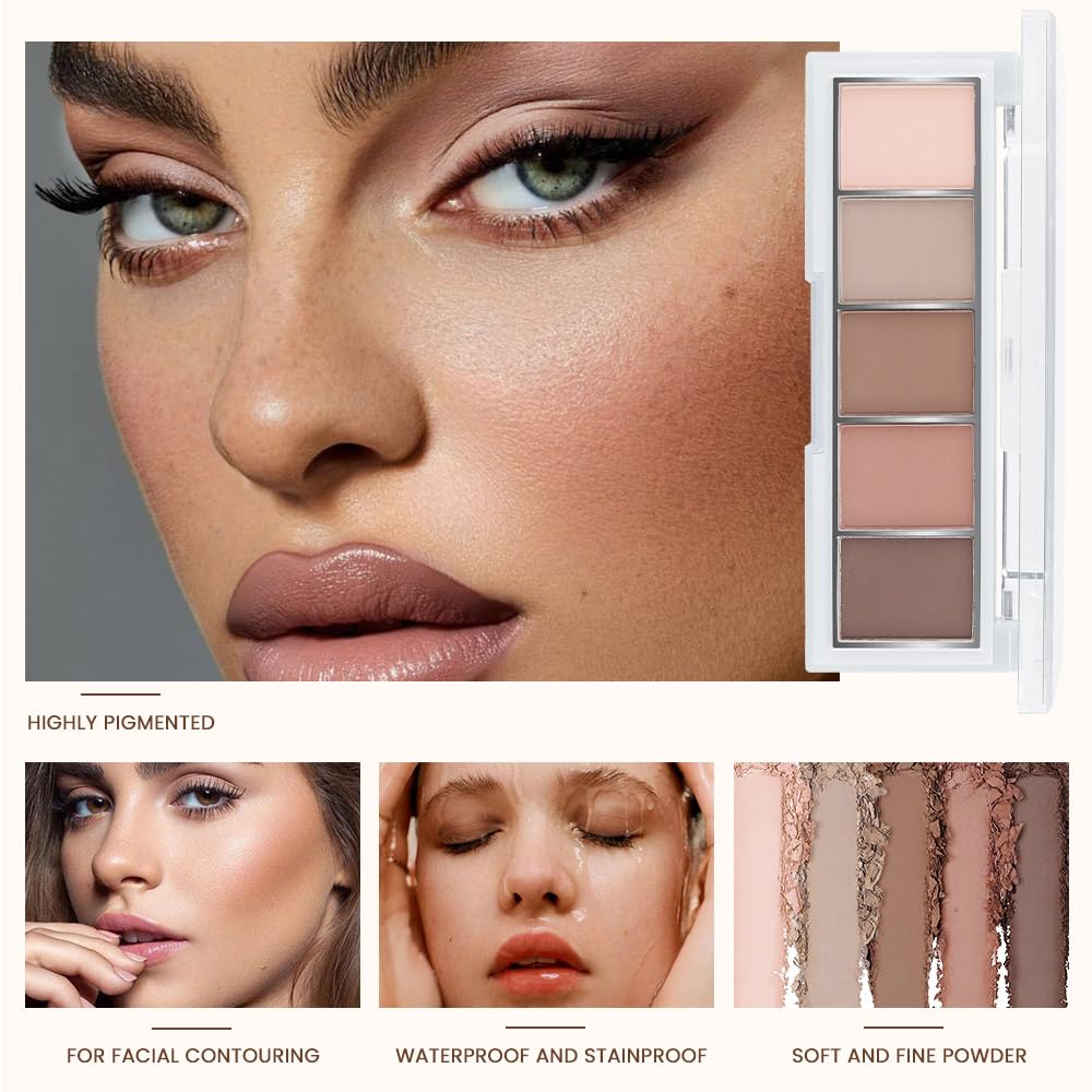 5 Colors Matte Eyeshadow Makeup Palette,Nude Pink Light Dark Brown Natural Neutral Eye Shadow Palette,Long Lasting Waterproof Naturing-Looking Women Girls Eye Shadow