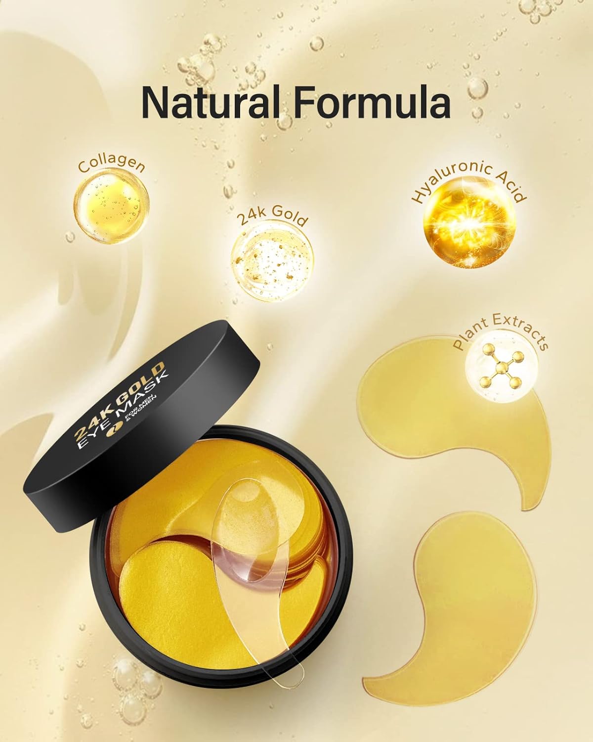 Komoko 30-Pairs 24K Gold Under Eye Patches, Skin Care, Golden Under Eye Mask Anti-Aging Collagen & Amino Acid, Eye Mask for Removing Dark Circles, Puffiness and Wrinkles, Refresh Your Under Eye Skin