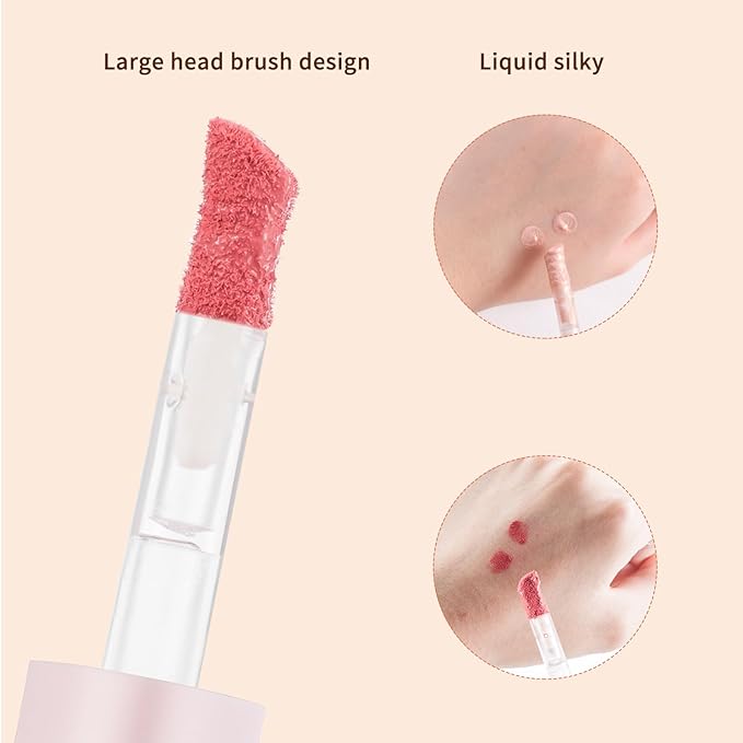 Liquid Highlighter, Liquid Blush with Face Brush Long Lasting Smooth Lightweight Smudge Proof Blush+ Highlighter
