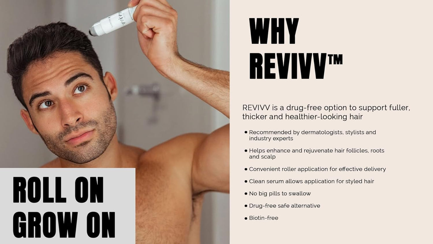 REVIVV Hair Growth Serum for Men, Starter 1-Pack, 100% Natural Topical Solution for Visibly Thicker, Fuller Hair Regrowth, Dermatologist Recommended, One 1oz Bottle, 45-Day Supply