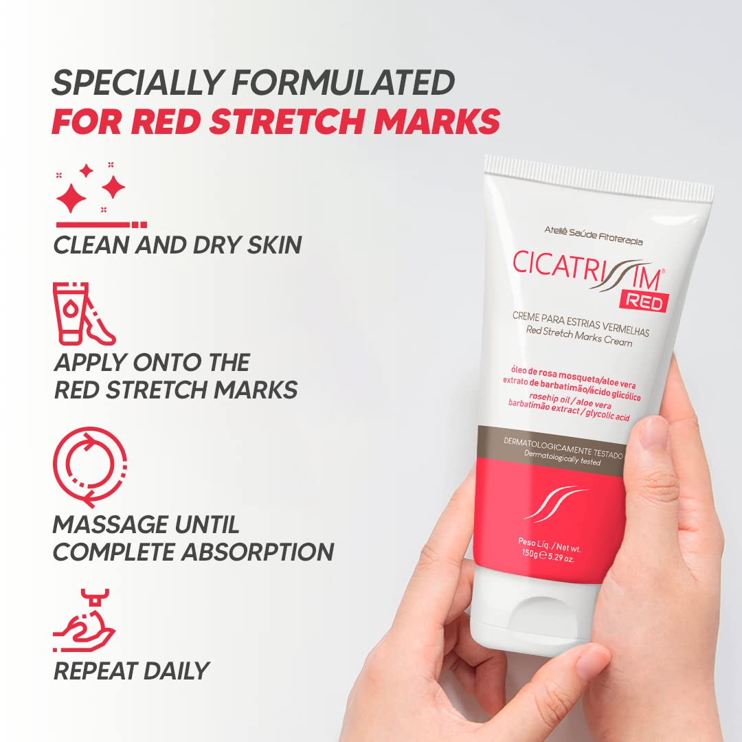 Cicatrissim Red For Removal of Red and Purple Stretch Marks - Innovative Formula With Pure and Powerful Natural Ingredients From Brazilian Flora - For All Skin Types.