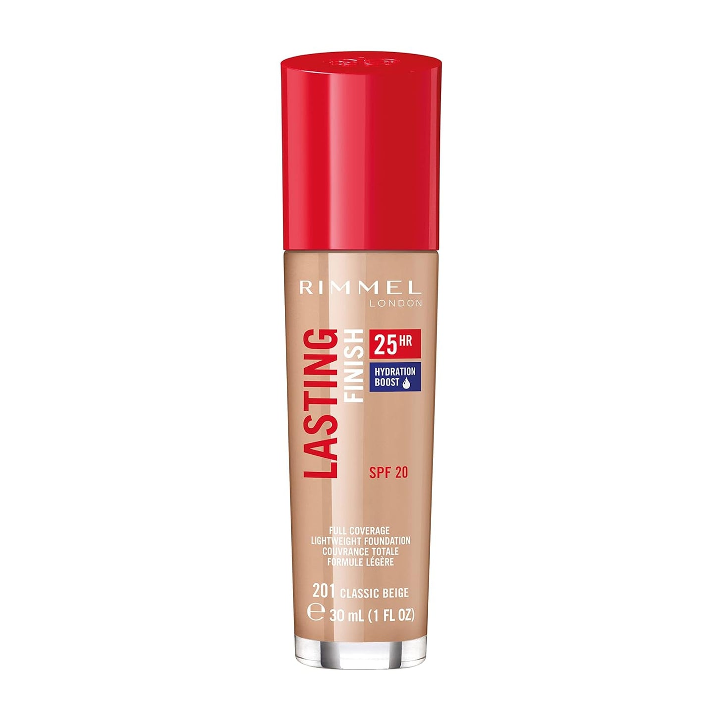 Rimmel London Lasting Finish 25HR - 201 Classic Beige - Foundation, 25-Hour Wear, Full Coverage, Waterproof, 1oz