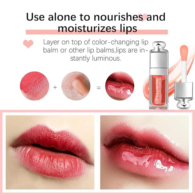 Moisturizing Lip Oil,No-Sticky Lip Gloss Lip Balm Lip Care,Fruit Flavoured Lip Oil For Dry Lip's Moisturizing Hydrating And Nourishing (004#CORAL) 0.2 OZ