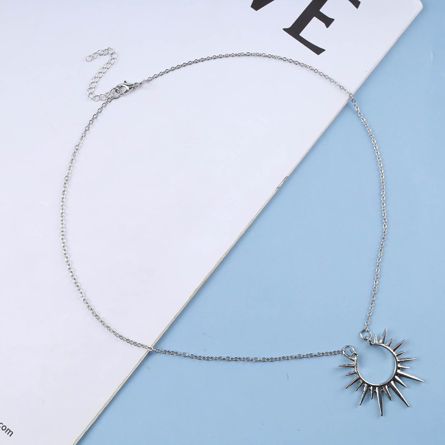 Vintage Sunburst Pendent Necklace Hollow Sunburst Necklace Moonstone Gold Sun Choker Necklace Open Sunburst Necklace Jewelry for Women (Gold)