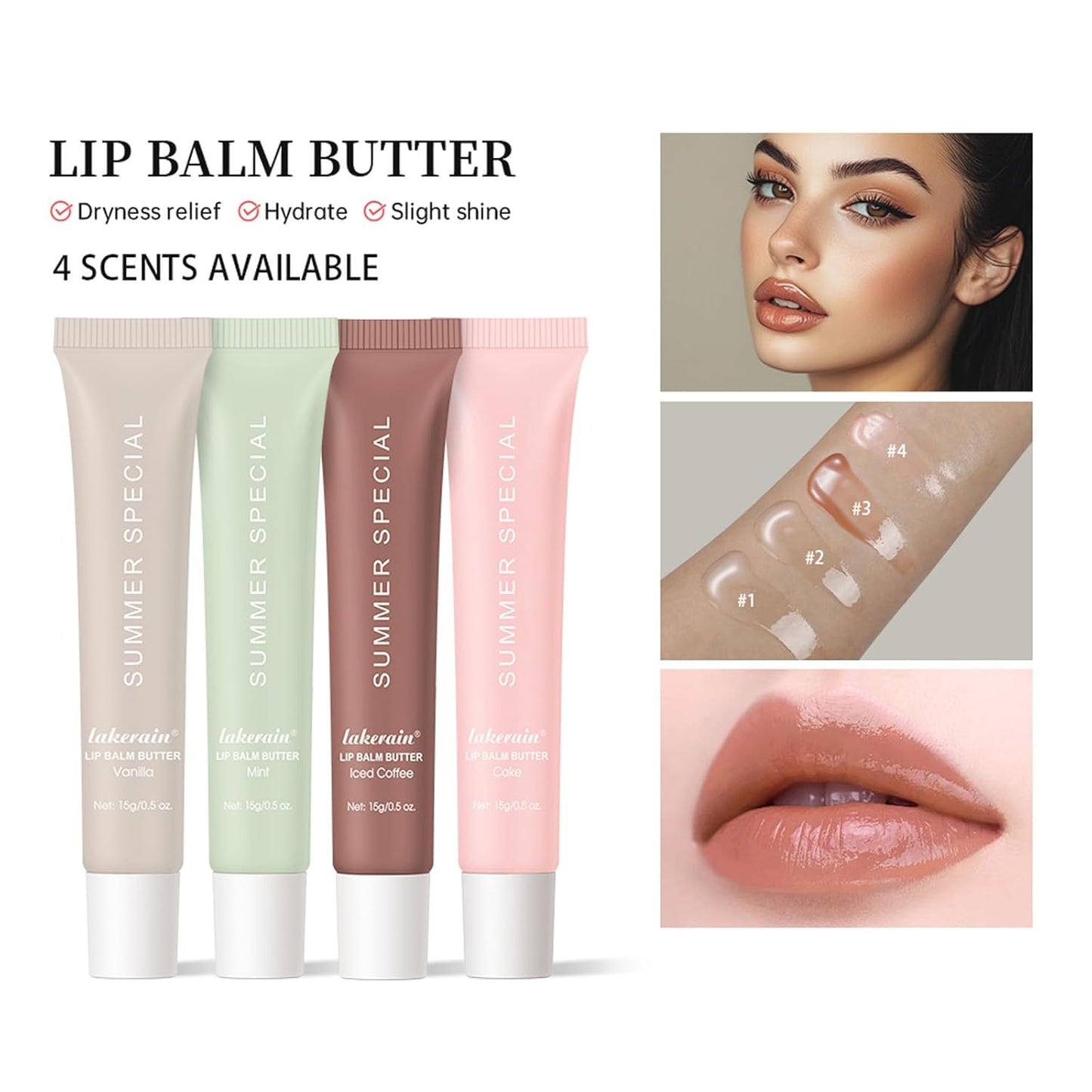 Summer Lip Butter Balm,Moisturizing Hydrating Lip Gloss Balm Set,Long-lasting Non-Sticky Nourishing Lip Care with Natural Ingredients for Soothing Softening Lips(#4-Cake)