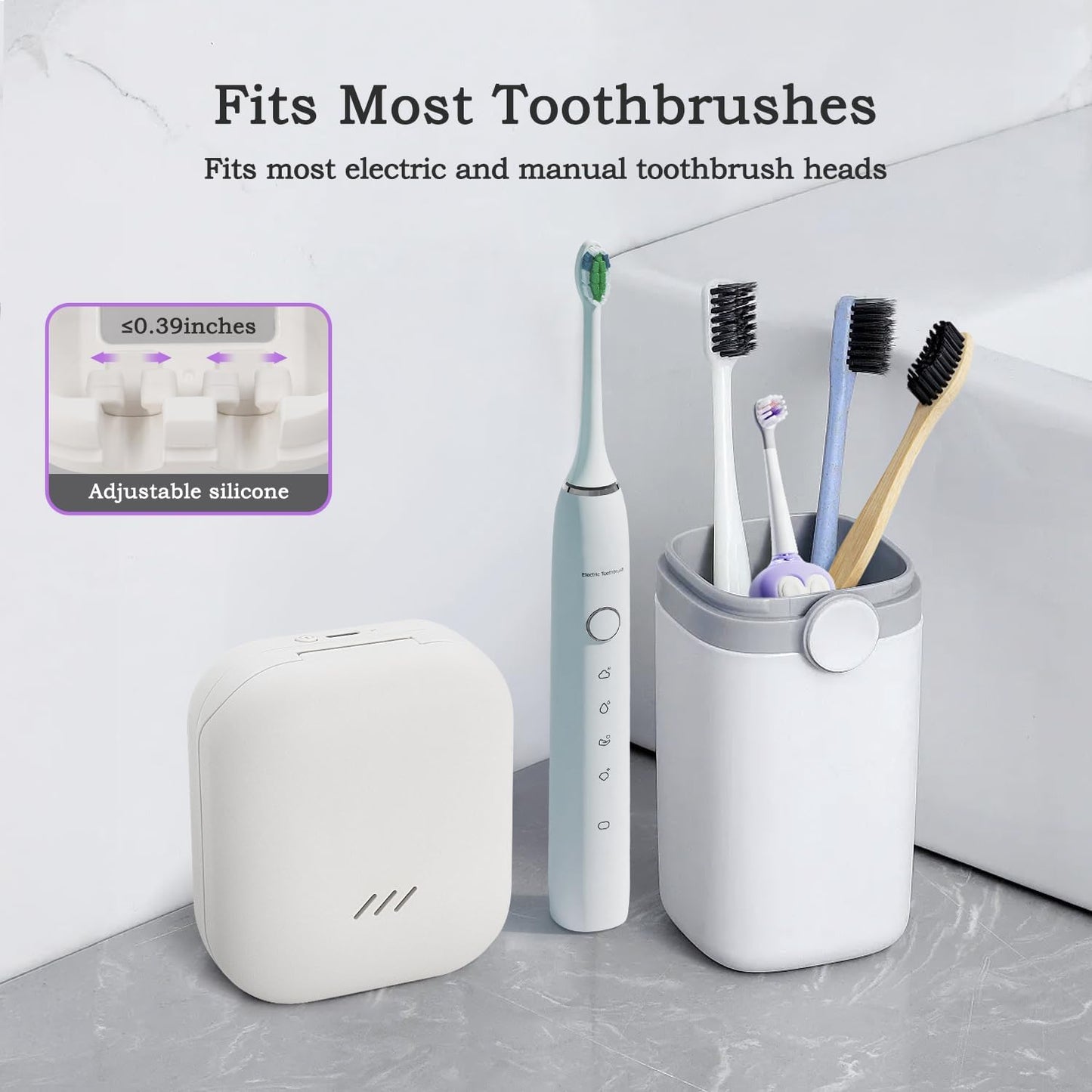 Toothbrush Holder, Toothbrush Cleaner Case, Portable USB Charging Toothbrush Cover with U V-C Light, Travel Toothbrush Holder (White-Double)