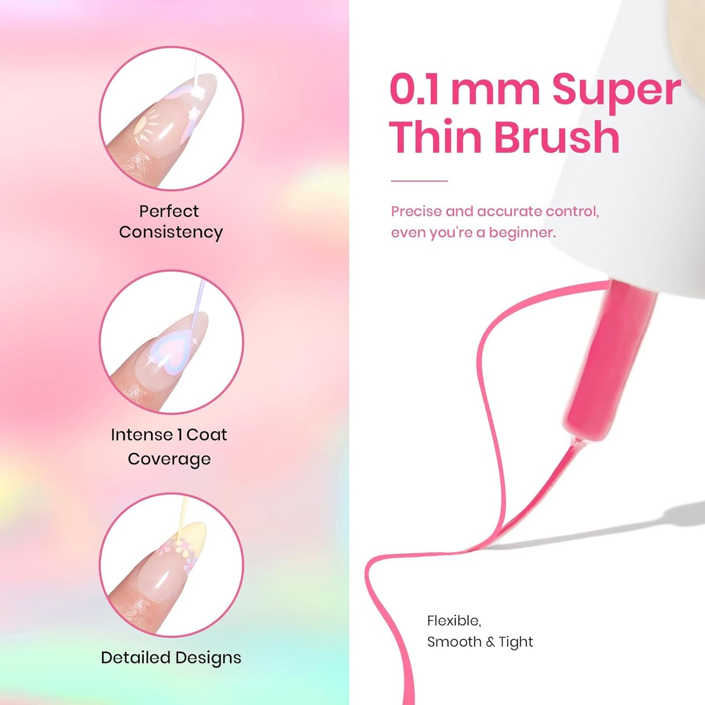 Beetles Pastel Gel Liner Nail Polish Set, 12 Colors Spring Sheer Pink Nude Blue Purple White Yellow Orange French Line Swirl Nail Art Gel Polish Soak Off Uv Lamp Manicure Gifts for Women