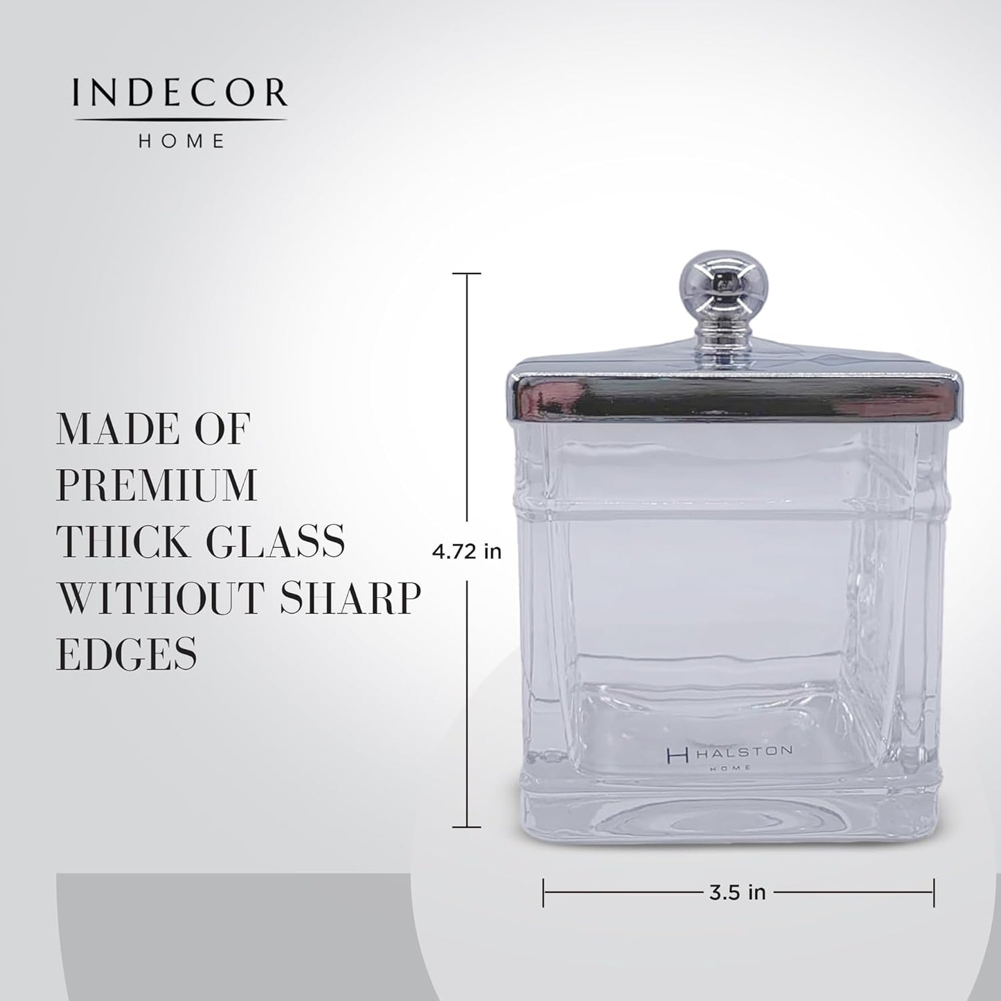 Apothecary Glass Cotton Jar Holder Silver Stainless Steel Lid, Elegant Bathroom Storage Canister for Qtips, Cotton Balls, Floss, Makeup Organizer, Vanity Bathroom Organization