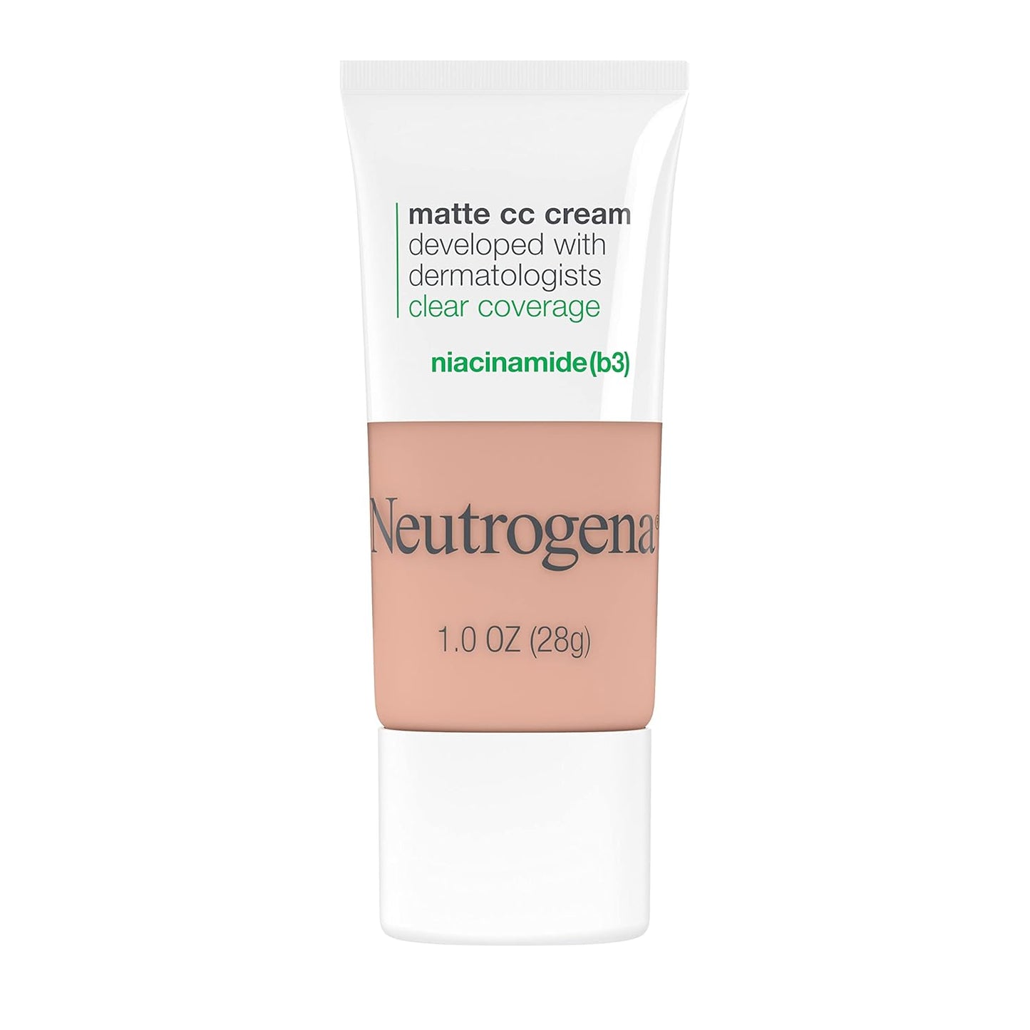 Neutrogena Clear Coverage Flawless Matte CC Cream, Full-Coverage Color Correcting Cream Face Makeup with Niacinamide (b3), Hypoallergenic, Oil Free & -Fragrance Free, Cool Beige, 1 oz