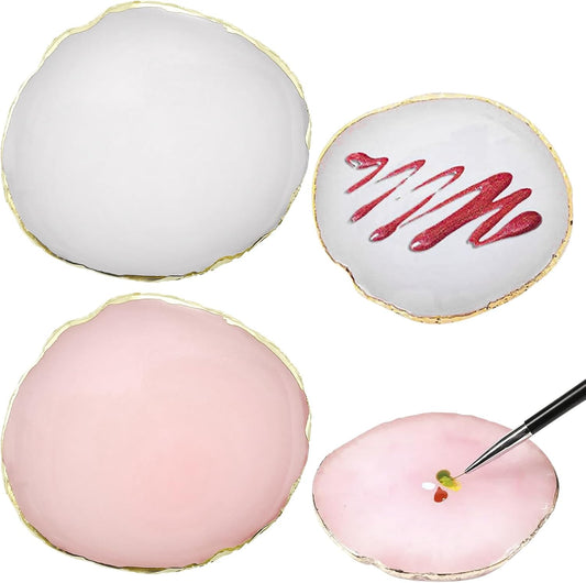 2 Pack Nail Art Palette Makeup Foundation Mixing Palette Holder Golden Edge Professional Cosmetic Nail Art Tools for Women and Girls Nail Polish Liquid Lipstick Concealer