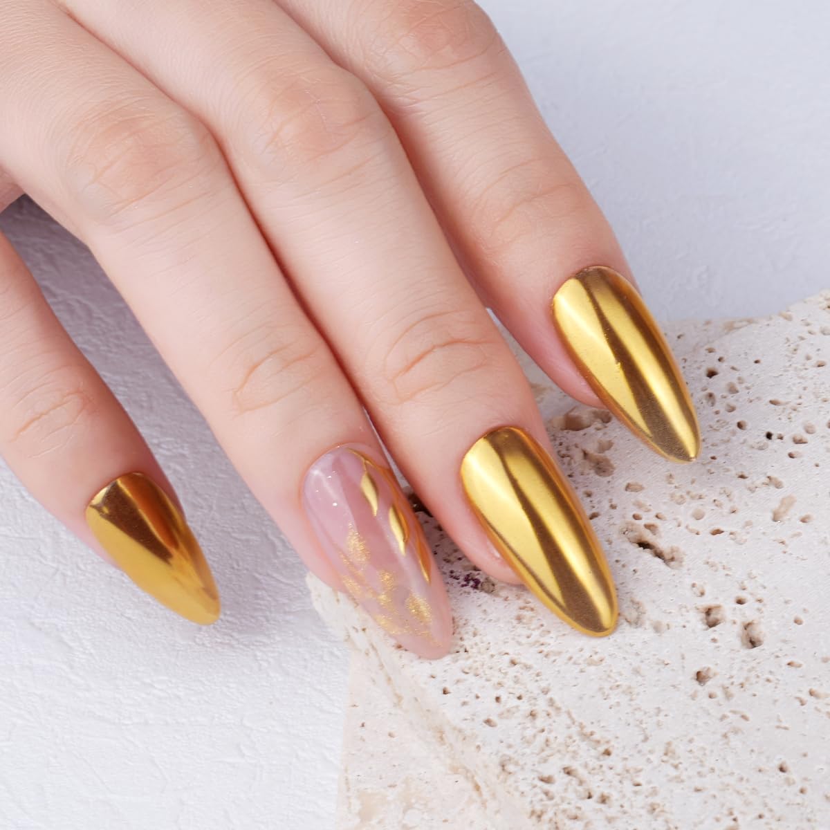 PrettyDiva Chrome Nail Powder - Gold Mirror Effect Nail Chrome Powders, Highlight Metallic Chrome Powder for Nail Art Pigment Chrome Powder for Nails (gold, 1g)