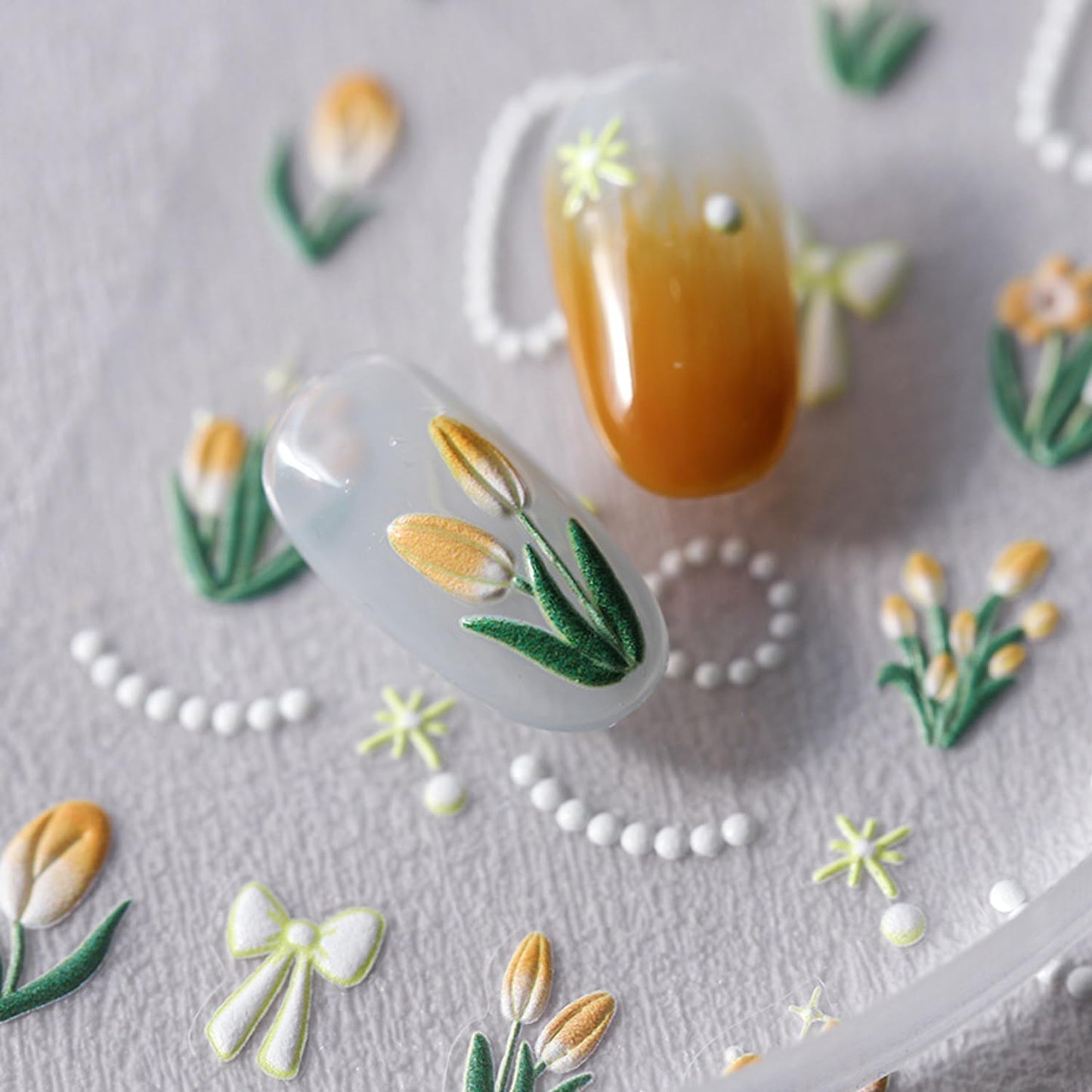 Flower Nail Stickers 5D Embossed Nail Art Stickers Decals Self-Adhesive Tulips Floral Bows Spring Summer Nail Art Design Decoration Accessories(1, Tupis)