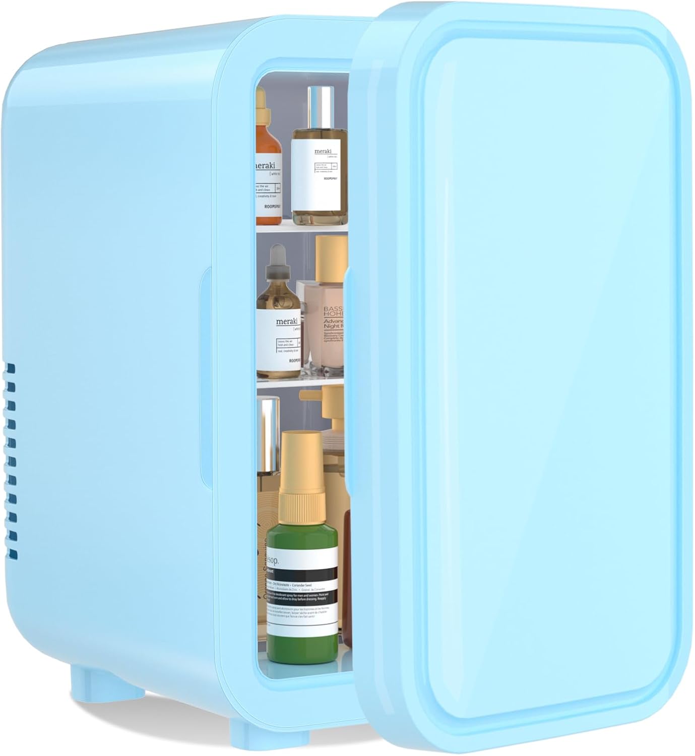 YASHE Mini Fridge, 6 Liter/8 Can 110V AC/DC Portable Thermoelectric Cooler Refrigerators for Bedroom, Skincare, Beverage, Office, Dorm Room and Car, Blue