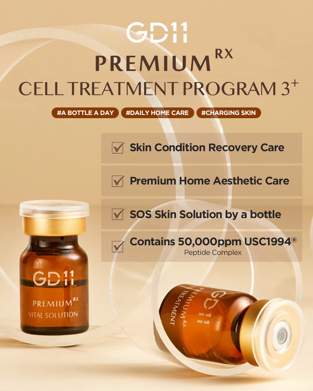 GD11 Premium Rx Cell Exosome Treatment | Premium Home Aesthetic Skin Care Set for Skin Regeneration Serum | Anti-Wrinkle and Anti-Aging Face Ampoule for Elasticity Care, 3 Pairs (0.1oz. + 0.2 fl.oz.)