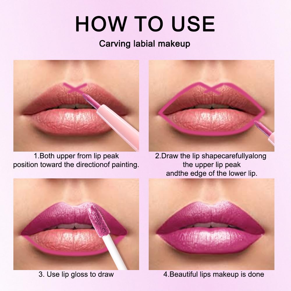 Kaely 2-in-1 Rose Metallic Lipstick and Lip Liner, Shimmer Liquid Metallic Lipsticks for Women, Glitter Lip Gloss Stain Long Lasting Waterproof Smudge Proof 24 Hour, Vegan Makeup, 15