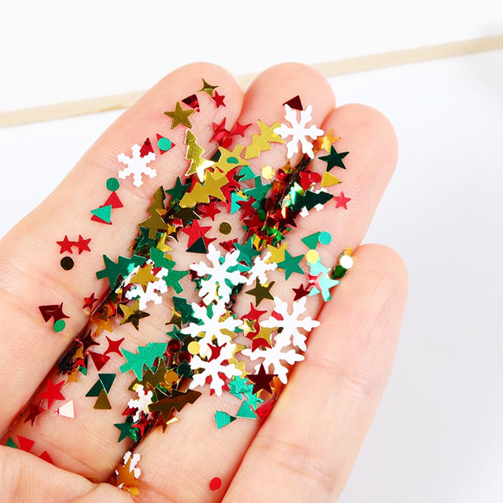 12 Grids Christmas Nail Art Sequins 3D Holographic Laser Snowflake Star Butterfly Winter Holiday Nail Glitters Red Green White Gold Nail Sparkly Flakes Nail Charms for DIY Christmas Nail Designs