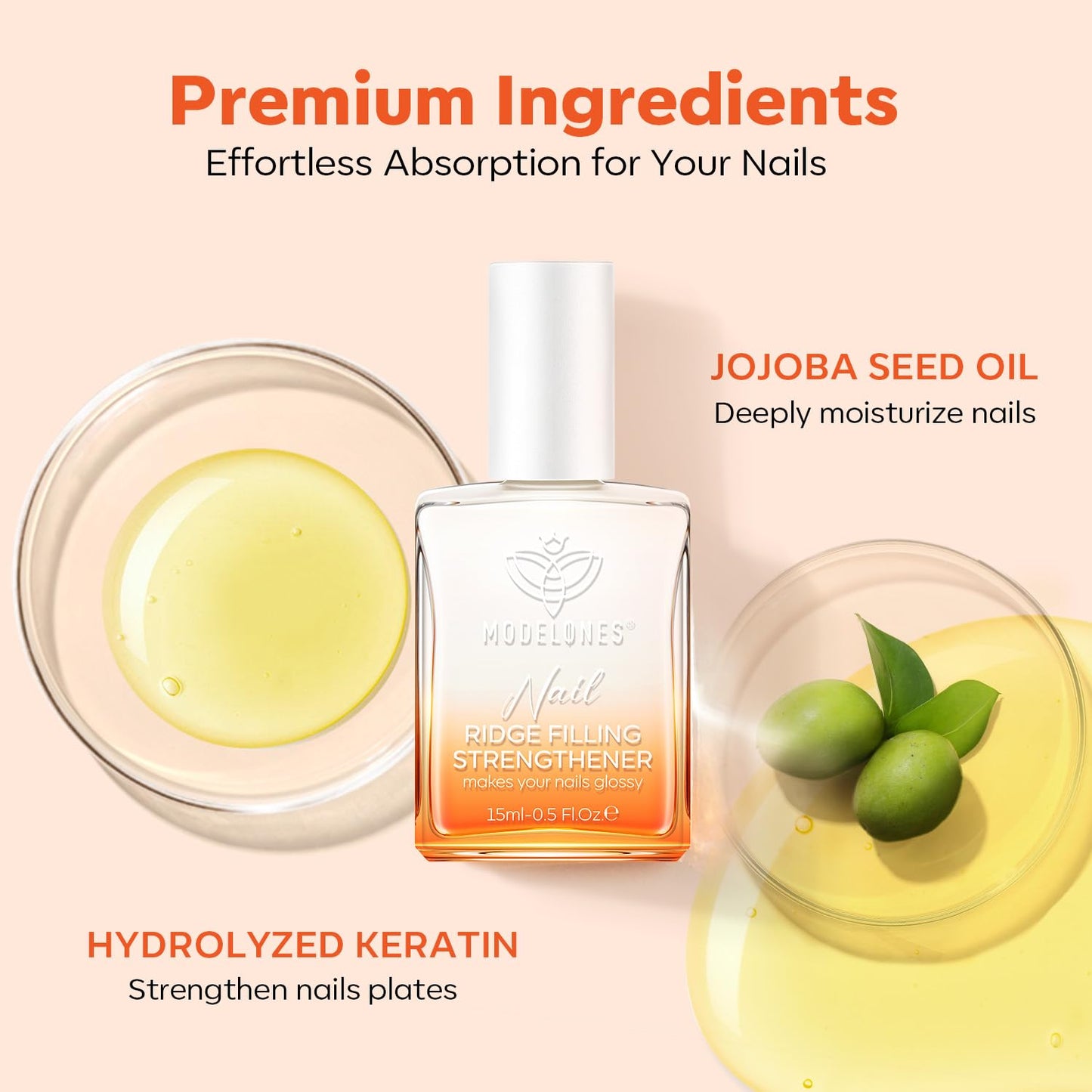 modelones Nail Strengthener Milky White Nail Polish Nails Repair for Damaged Nails Growth and Strentgthener Ridge Filler for Nail Strengthening Polish 15ml