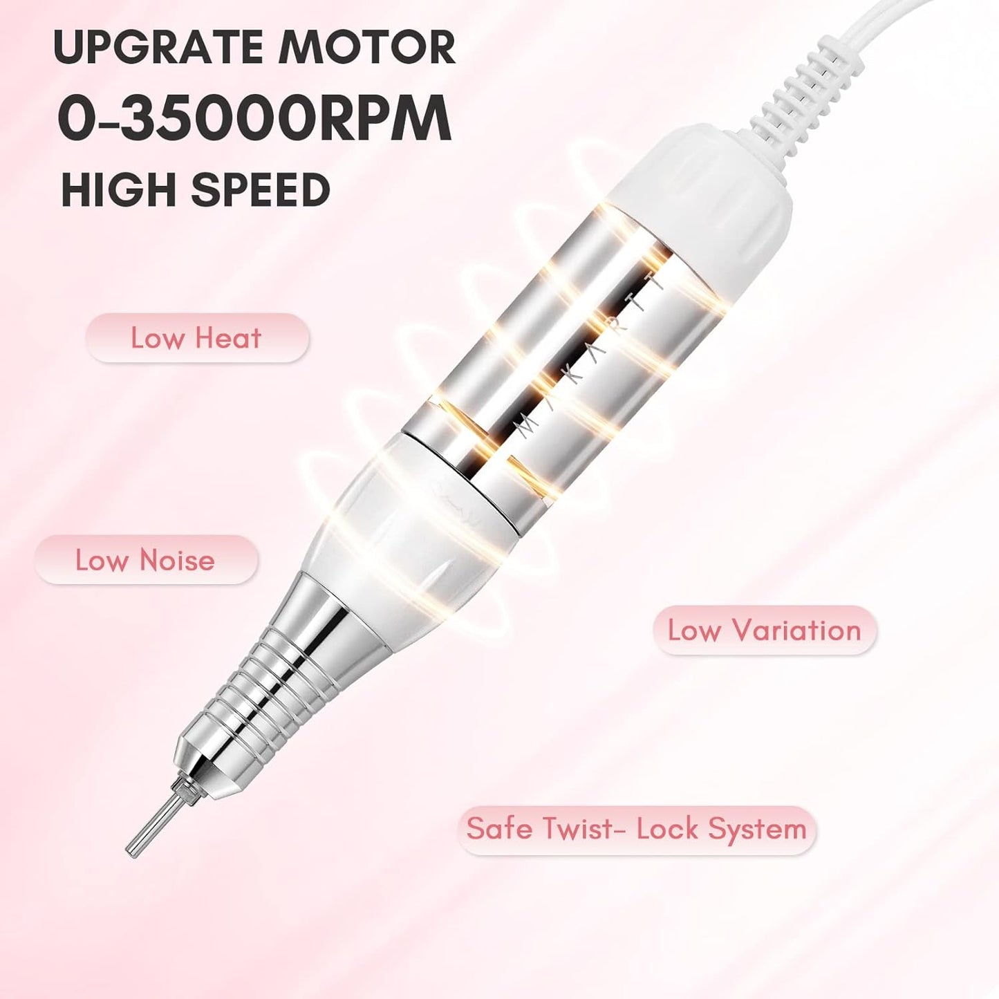 Makartt Nail Drill - Professional 35000RPM Electric Nail File Machine, Genesie Nail Efile with LCD Screen, Drill Bit Set for Acrylic Gel Nail Removing Shaping Polishing Nail Tech Salon Home DIY Use