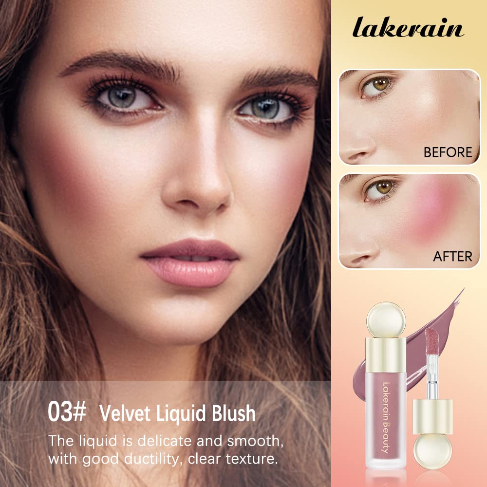 Liquid Blush For Cheeks, Soft Velvet Cream Blush Face Blush Makeup, Pink Blush Red Blush Skin Tint, Natural-Looking Matte Finish Makeup Blush Stick, Waterproof&Long Lasting Dewy Cheek Tint, Moisturizing&Lightweight Blendable Feel Blush Makeup (3#)