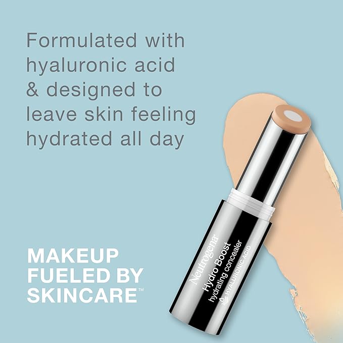 Neutrogena Hydro Boost Hydrating Concealer Stick for Dry Skin, Oil-Free, Lightweight, Non-Greasy and Non-Comedogenic Cover-Up Makeup with Hyaluronic Acid, 30 Light/Medium, 0.12 Oz
