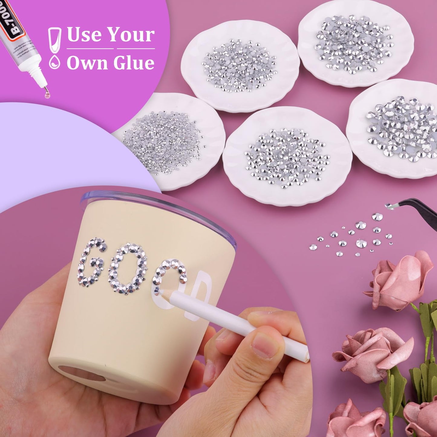 Resin Rhinestones for Crafting, 2 Boxeses Silver Multi Sizes Flatback Bedazzling Crystals for Crafts Nail Art Deco, Non Hotfix Gems Charms for Tumbler Shoes Clothing Fabric Face Makeup